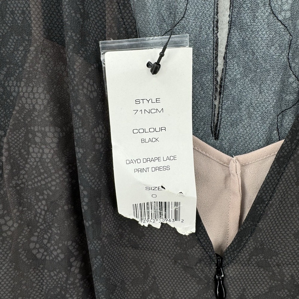French Connection Dayo Lace Dress Womens 0 Dayo Black Print Sheer Lined NWT - Picture 3 of 12